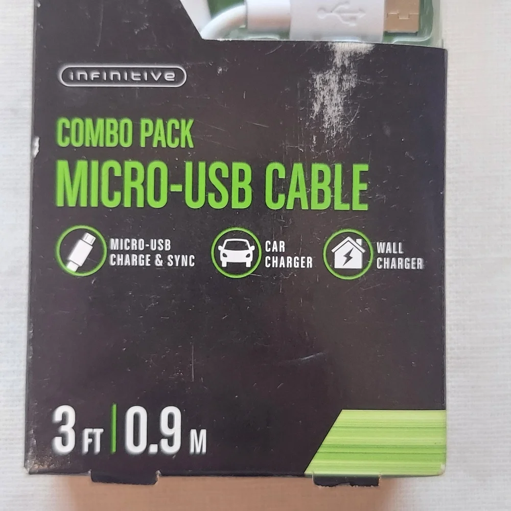 Combo Pack Micro USB Cable, Car Charger and Wall Charger New, Unused